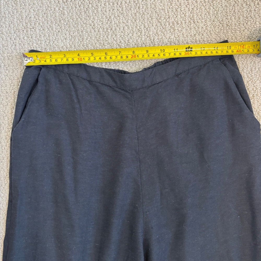 Midnight Sky Black Linen Blend Wide Leg Crop Pants White Lace Hem, Large Lagen - Picture 9 of 16